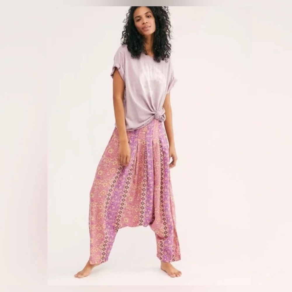 Free people xs harem pants bright purple pink orange boho indie core geometric